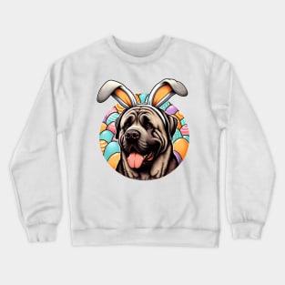 Broholmer in Bunny Ears Enjoys Colorful Easter Celebration Crewneck Sweatshirt